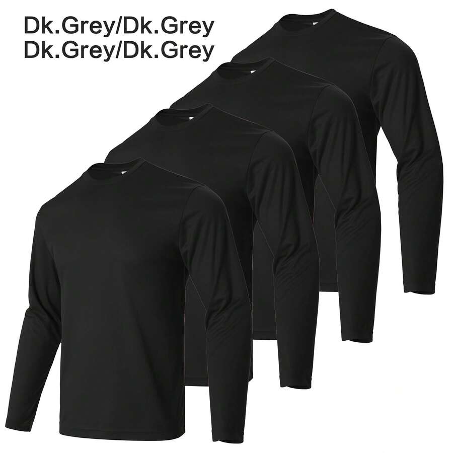4PCS Men's Performance Long Sleeve T-Shirt - Dark Grey - View 1