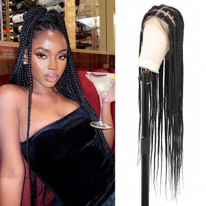 360° HD Full Lace Braid Wig Handmade Crochet Knotless Box Braid Wig With Baby Hair Black Natural 36 Inch Full Lace Braid Wig Synthetic Wig Daily Holiday Party Use