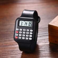 JEWELRYWE Teenager Calculator Electronic Wristwatch, Sports Digital Watch, Can Be Used For Math Calculations, Date And Time, Unisex, Christmas Back To School Season Opening Season Gifts - 黑色 - 查看 4