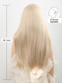 儿童长款金色直发假发，带刘海的儿童金色假发，女童浅金色长款假发，合成假发