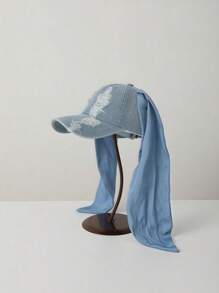 1 pièce Casquette de baseball, chapeau de mode pour femme avec décoration d'oreilles de lapin, casquette vintage délavée et déchirée, décoration d'imprimé étoile, chapeau d'été de protection solaire pour l'extérieur, unisexe pour Halloween
