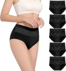 Women's Cotton High Waist Tummy Control Panties Jacquard Ladies Panty Multipack - Comfort - 簡報 06 - 5 件裝 - 黑色 - 查看 1