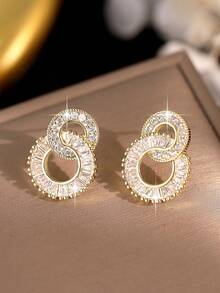 1set/3pcs New Roman With 8-Shaped Numeral Earrings Gold Plated Color Luxury Cubic Zirconia Necklace Earring Set Female Charm Jewelry Gift For Daily Wear And Festivals - Yellow Gold - View 8