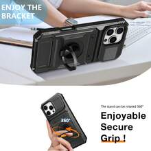 全新军用级 360° 可旋转手机支架卡槽手机壳，防摔兼容 Apple 11/12/13/14/15/16 Pro Max、Galaxy S22/23/24/25+、U A04/A05/A14/A15/A24/A25/A34/A54 A56/A36/A26 - 黑色 - 查看 2