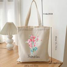 1 Piece Single-Sided Tote Bag Shoulder Bag Large Capacity Fashion Simple Casual Versatile Shopping Shopping Light Portable Class Student Bouquet Customizable Name Copywriting Personalized Unique