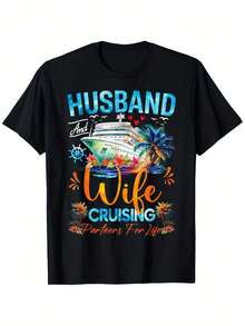Camiseta de Pareja a Juego, Marido y Mujer, Crucero 2025, Camiseta de Crucero, Adecuada para Hombres y Mujeres, Camiseta de Exterior, 100% algodón, S-XXXL - Negro - Ver 1