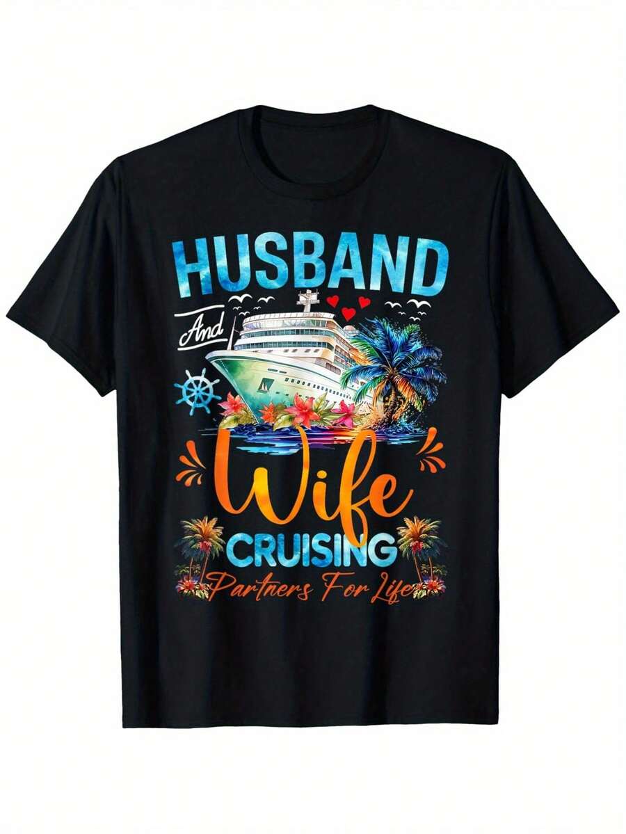 Camiseta de Pareja a Juego, Marido y Mujer, Crucero 2025, Camiseta de Crucero, Adecuada para Hombres y Mujeres, Camiseta de Exterior, 100% algodón, S-XXXL - Negro - Ver 1