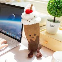 Chocolate Ice Cream Plush Doll Stuffed Doll Pillow Cake, Funny Cold Drink, Milk Tea, Ice Cream Cone, Gift For Girls, Summer - Brown - View 6