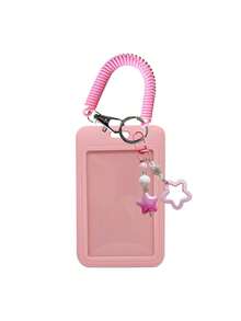 1 件多巴胺星形弹簧扣亚克力硬卡夹，ins 风格时尚星星钥匙扣配彩色卡夹，别致串珠手机壳吊饰，简约星星设计，适合返校礼物、女友礼物、生日礼物，可容纳餐卡、身份证、银行卡