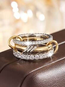 1 Pc Interlocking Stacked Rings Platinum For S925 Sterling Silver European And American Style Fine Jewelery Gift