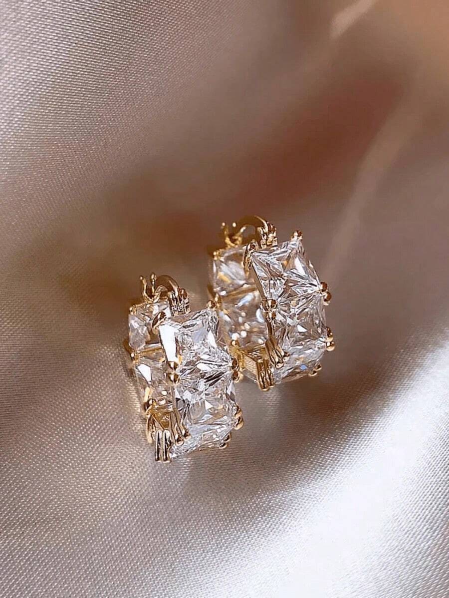 1pair Cubic Zirconia Women's Earrings, Minimalist Fashion Ear Hoops Charming Unique Design Daily Jewelry Birthday Gift - 粉色 - 查看 1