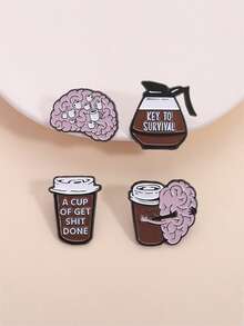4 件咖啡爱好者徽章金属别针胸针，送给朋友的优雅礼物，适合男女日常佩戴 - 彩色 - 查看 7