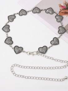 1 pieza Cadena de cintura con patrón floral de corazón de metal, adecuada para combinarse con vestidos