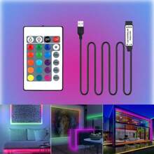 1pc/2pcs 24-Key Infrared RGB LED Controller, 4-Pin USB 5V Control Cable, Remote Control Dimmer For 5050/3528/2835 RGB LED Strips