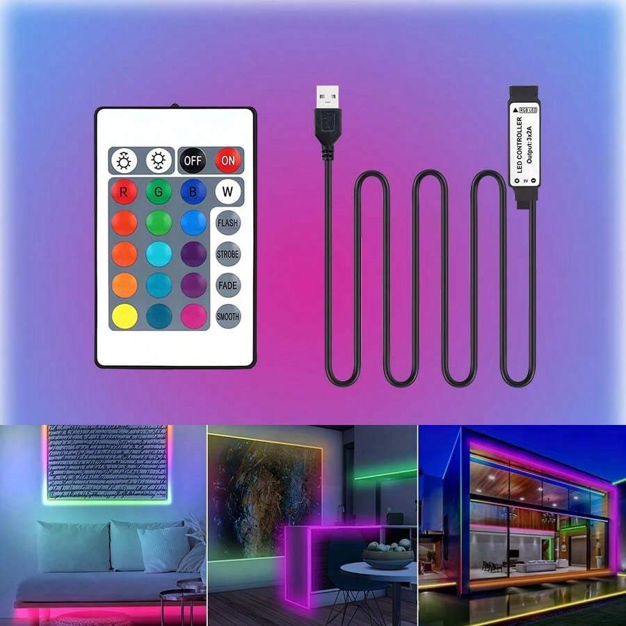 1pc/2pcs 24-Key Infrared RGB LED Controller, 4-Pin USB 5V Control Cable, Remote Control Dimmer For 5050/3528/2835 RGB LED Strips