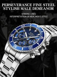 BIDEN Men's Wrist Watch, Men's Business Watch, Men's Sports Chronograph, Quartz Watch With Calendar & Luminous Function, Stainless Steel Strap Waterproof Men's Wrist Watch, Comes With Watch Link Remover And Watch Box - Silver - View 3