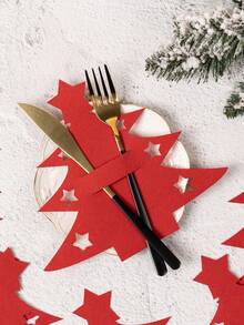 12 pièces Set porte-couverts de table de Noël en feutre, décorations de table thème Noël, poche à couverts classique pour repas de fête et de Noël