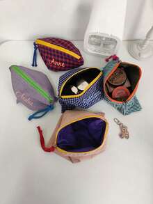 1 件个性化女士格纹化妆包，便携式旅行洗漱包，大容量刺绣化妆包，柔软多功能收纳包，刺绣姓名首字母包，高品质新娘伴娘礼物，适合日常使用，商务旅行，送给家人、朋友、母亲、伴侣的礼物，适合母亲节、情人节、护士节、教师节、圣诞节、周年纪念日、生日 - 彩色 - 查看 3