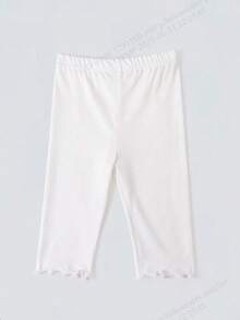 3 Pairs Kids' Solid Color Thin 5 Minute Leggings, Versatile For Wear Under Or Over, Spring & Autumn - White - View 3