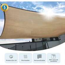 MPQ Mallas Sombra Toldo Raschel 90 4x3m Beige Cinta Refuerzo y Ojillo Protección UV Polietileno HDPE Alta Densidad Perfecto para Jardín Exteriores VelaResistente al Sol y al Desgaste - Beis - Ver 2