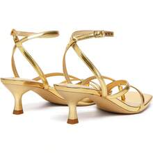 Athlefit Tacones De Mujer Strappy Kitten Heels Square Toe Ankle Strap Sandals Dressy Party Shoes - 金色 - 查看 4