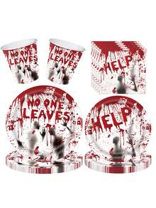 10 pezzi di piatti, tazze e tovaglioli a tema sanguinoso di Ognissanti, set di posate con zombie e scheletro, "Tempi sanguinosi", decorazioni per feste di Ognissanti, regali per feste di compleanno di Ognissanti