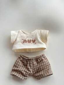 [仅衣服] 休闲格子吊带裤套装，适合17厘米娃娃，派对服装 [不含娃娃]