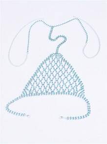 Tanga de malla calada y sexy, lencería de bikini con diseño exagerado de joyería para mujeres