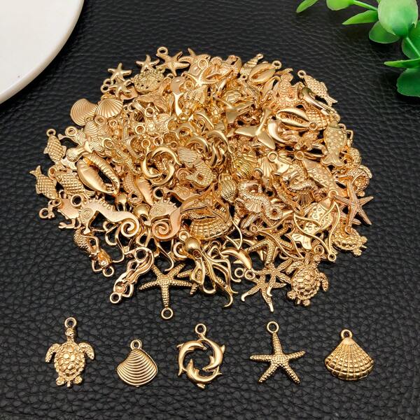 20/50/100 pièces Mélange aléatoire de la série de biologie marine KC Pendentif doré pour la confection de bijoux, porte-clés, boucles d'oreilles. Divers designs de breloques pour la fabrication de bracelets et colliers
