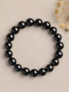 [天然黑曜石手链] 天然黑曜石圆珠手链，手工制作 10/12/14/16 毫米霜冻休闲风格手链 - 适合男士和女士，弹性珠宝，节日和生日礼物，情人节礼物 - 手鍊 - 查看 9
