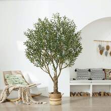 Olive Tree Artificial 8FT Tall - UV Resistant Faux Olive Trees With Strong Trunk For Indoor & Outdoor - Large Potted Silk Fake Plant For Indoor Home Living Room Office Patio Decor - màu xanh lá - Xem 5