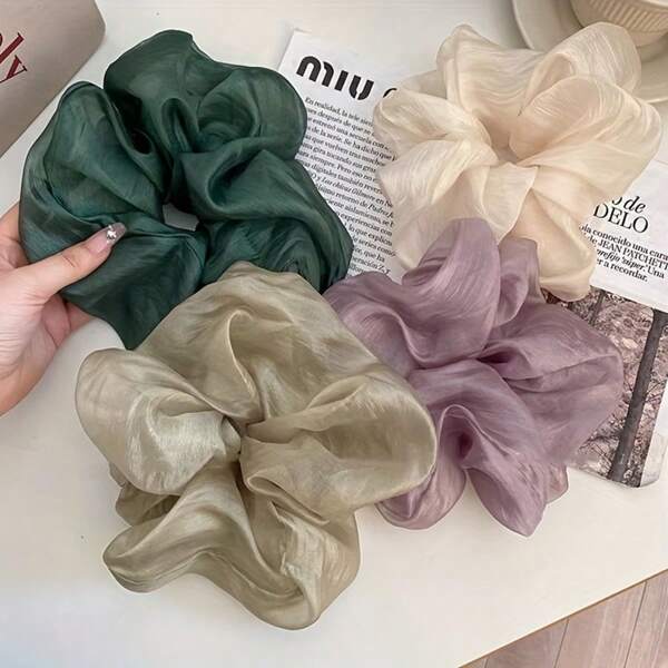 4pcs Peacock Green Sheer Mesh Scrunchies | French Style Thick Snail Loop Hair Ties For Women - Airy Lightweight Hair Accessories, Non-Slip Grip For Buns & Ponytails, Hair Accessory ,Hair Accessories, Scrunchy Hair Ties