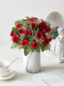 1/5/10 buc trandafiri albi artificiali cu frunze, flori artificiale pentru buchete de nuntă, mireasă și domnișoare de onoare, flori de trandafiri de mătase pentru decorarea casei