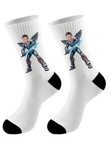 Custom Photo Sock 1 Pair Custom Face Socks Custom Printed Socks Personalized Funny Face Socks Custom Picture Socks Put Any Face On The Socks Unique Personalized Gift For Him Her Mom Dad Girlfriend Boyfriend Best Friend Valentine Anniversary Birthday Wedding Christmas Mother's Day Father's Day - White - View 2