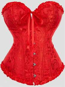 女士复古提花胸衣上衣，塑形紧身胸衣式性感抹胸露脐上衣，适合派对、万圣节、节日和其他场合