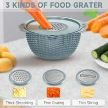 4-1 Strainer Bowl With Lid Set - Strainers And Colanders - Colanders For Kitchen - Food Strainer With Graters & Spoons - Fruit Washing Bowl With Colander Pasta Rice Strainer For Veggie Wash - Blue - Blue and White - View 5