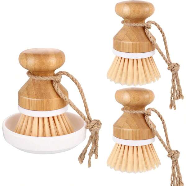 Bamboo Fiber Cleaning Set, Includes Plate Brush, Palm Brush, Dishwasher Brush, Suitable For Cleaning Pots, Pans, Skillets