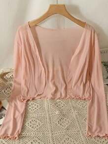 1pc Women's Delicate Lace Trim Sheer Cardigan, Lightweight Summer Bolero Outerwear For Spaghetti Strap Dress