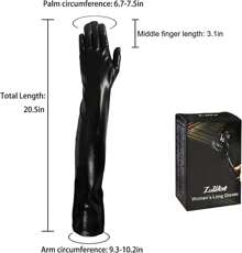 Luwint Women Wet Look Black Long Gloves Costume Cosplay Photoshoot