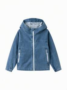 Balabala Boys Denim Hoodie Jacket 2025 Casual Zip-Up Outerwear For Kids - Denim Light Blue - View 1