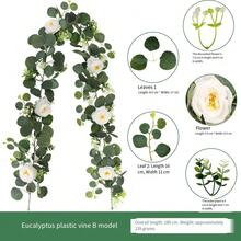 1pc 1.8m / 2.2m Artificial Eucalyptus Flower Garland, With Flowers, 6 /10 White Rose Vine Flower Garland, Home Decoration, Artificial Vine, Green Plant Flower Garland, Wedding Party Center Decoration, Table Decoration, Pipe Decoration - White - View 10