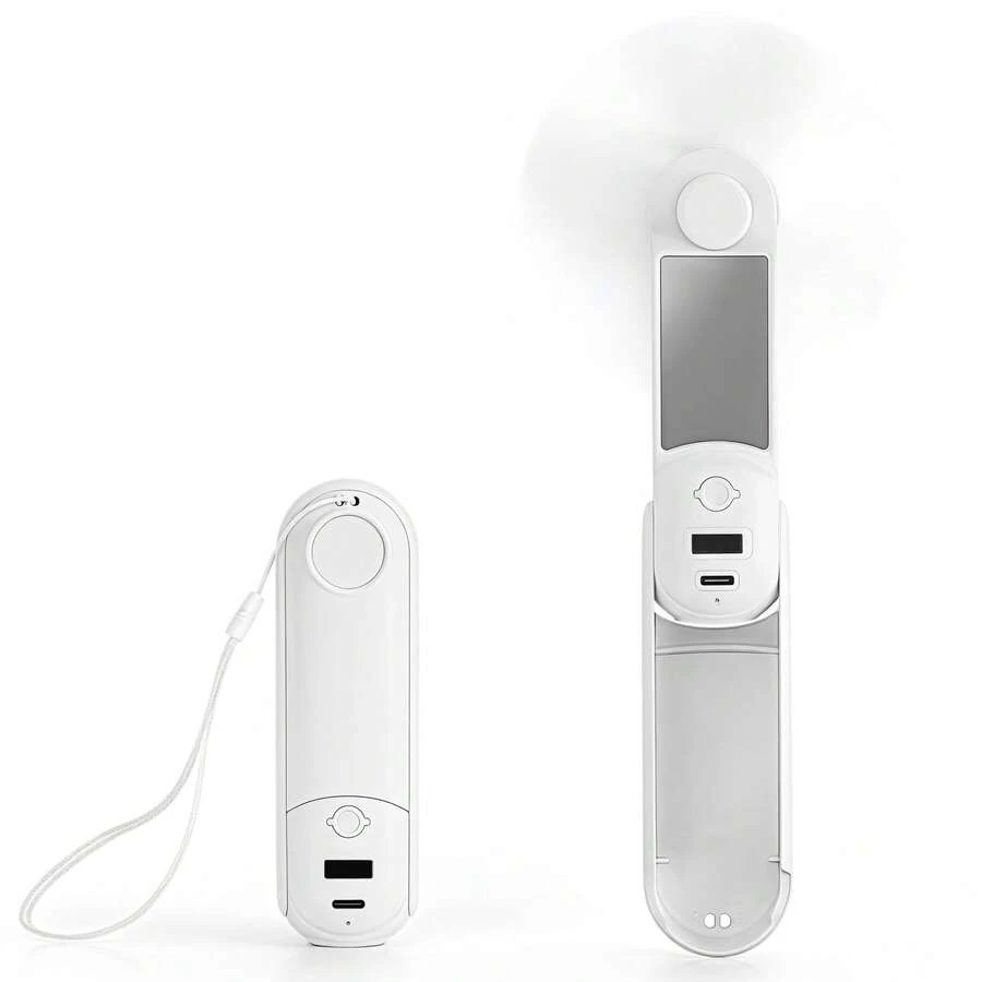 2026 New 5 In 1 Portable Mini Handheld Fan, Pocket Fan With Mobile Phone Holder, Mirror, Power Bank, Flashlight Ideal For Travel/Beach/Eyelash/Makeup/Vacation - trắng - Xem 1