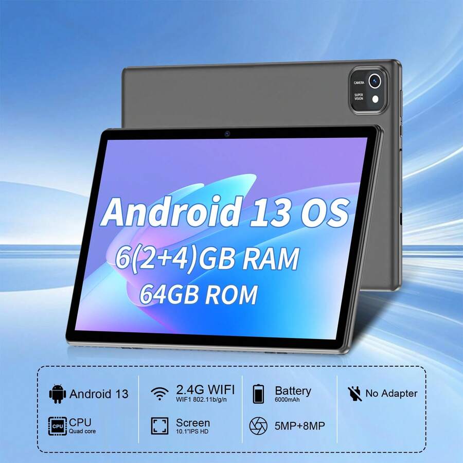 JIKOCXN 10 Inch Tablet, Android 13 Tablet, 2GB RAM + 64GB ROM + 512GB Expandable, Quad Core Processor Tablet, 1280 X 800 IPS HD Screen, 6000mAh, WiFi, GPS, Dual Camera Black - Màu tím - Xem 1