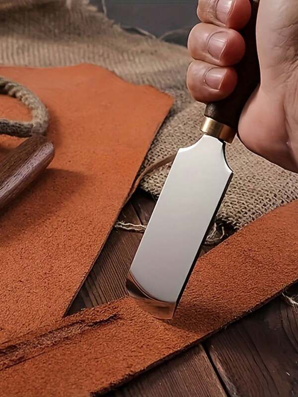 Handgefertigtes Lederwaren Messer - Klinge aus D2 Stahl & reinem Holzgriff, halbkreisförmige/flache/schräge Mundform für präzises Zuschneiden & Verdünnen - ergonomisches DIY Lederwaren Werkzeug für professionelle Handwerker & Hobbybastler, Lederwaren Werkzeuge, robuste Konstruktion, langanhaltend Griff, handgefertigte Waren