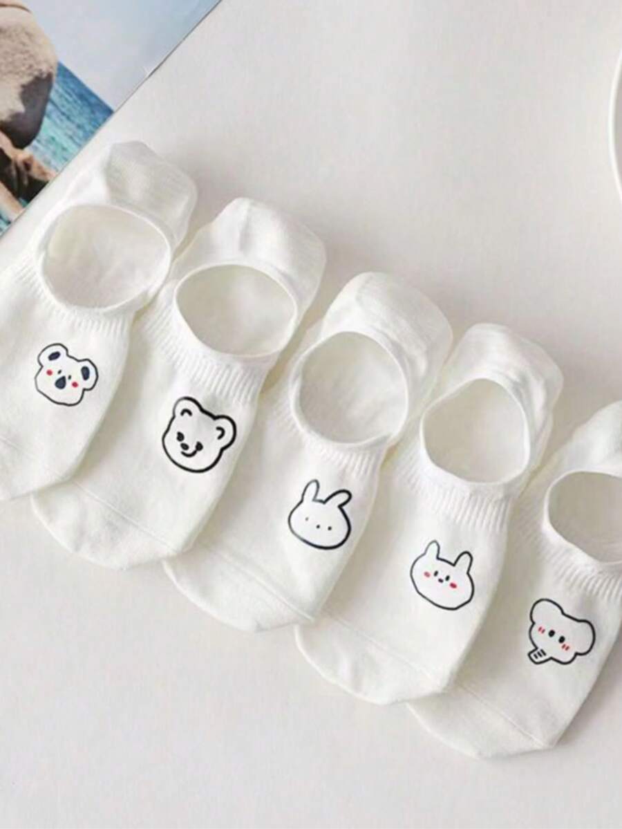 10pcs Random Pattern Women's Thin Summer Ankle Socks, Japanese Style White Breathable Short Socks, Sweat-Absorbent Women Anti-Odor Silicone Non-Slip Invisible Socks, Korean Version Ladies Boat Socks - White - View 1