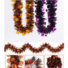 1pc 2M Halloween Plastic Decorative Garland, Outdoor Indoor Hanging Vine Pumpkin Bat Ghost For Autumn, Home Party Garden Fireplace Porch Decor, Halloween, Thanksgiving, Pumpkin Garland, Bedroom Haunted House Fireplace Wall Indoor Outdoor Home Decor Halloween Decor Fall Decor Room Decor