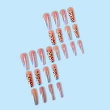 Uñas postizas cuadradas medianas con diseños de Glow Haven, uñas falsas acrílicas de longitud media con forma cuadrada, uñas en forma de ataúd cortas artificiales con encantos, adhesivo para uñas postizas para mujeres y niñas (CY1040) - Línea dorada y diamantes de imitación azules - Ver 5