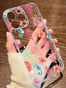 1个透明海龟、珊瑚、海马图案全包覆式TPU防摔手机壳，兼容苹果16、15、14、13、12、11 Pro Max，防水防震防刮，国际版，非国内版 - 彩色 - 查看 3