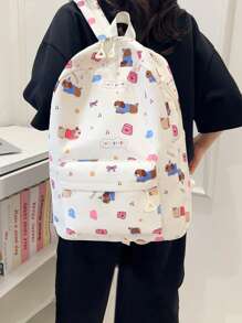 1 Pieza Mochila básica clásica y elegante para volver al colegio, bolso escolar con estampado de perro de dibujos animados, con compartimento para portátil, correas ajustables, mochila casual y ligera para viajes, perfecta para niñas/adolescentes/estudiantes/graduados, ideal para uso diario, salidas, viajes, escuela y vuelta al colegio
