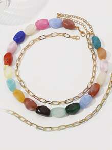 Collier de pierres colorées ZAA, collier de perles en pierres colorées, collier de clavicule pour femmes à la mode empilable, cadeau de bijoux pour vacances et banquets
